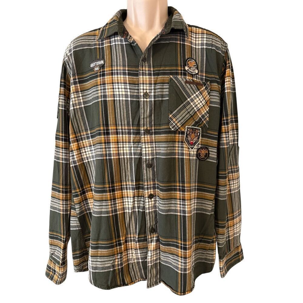 Born Fly Plaid Cotton Button Down Flannel Shirt Size X-Large